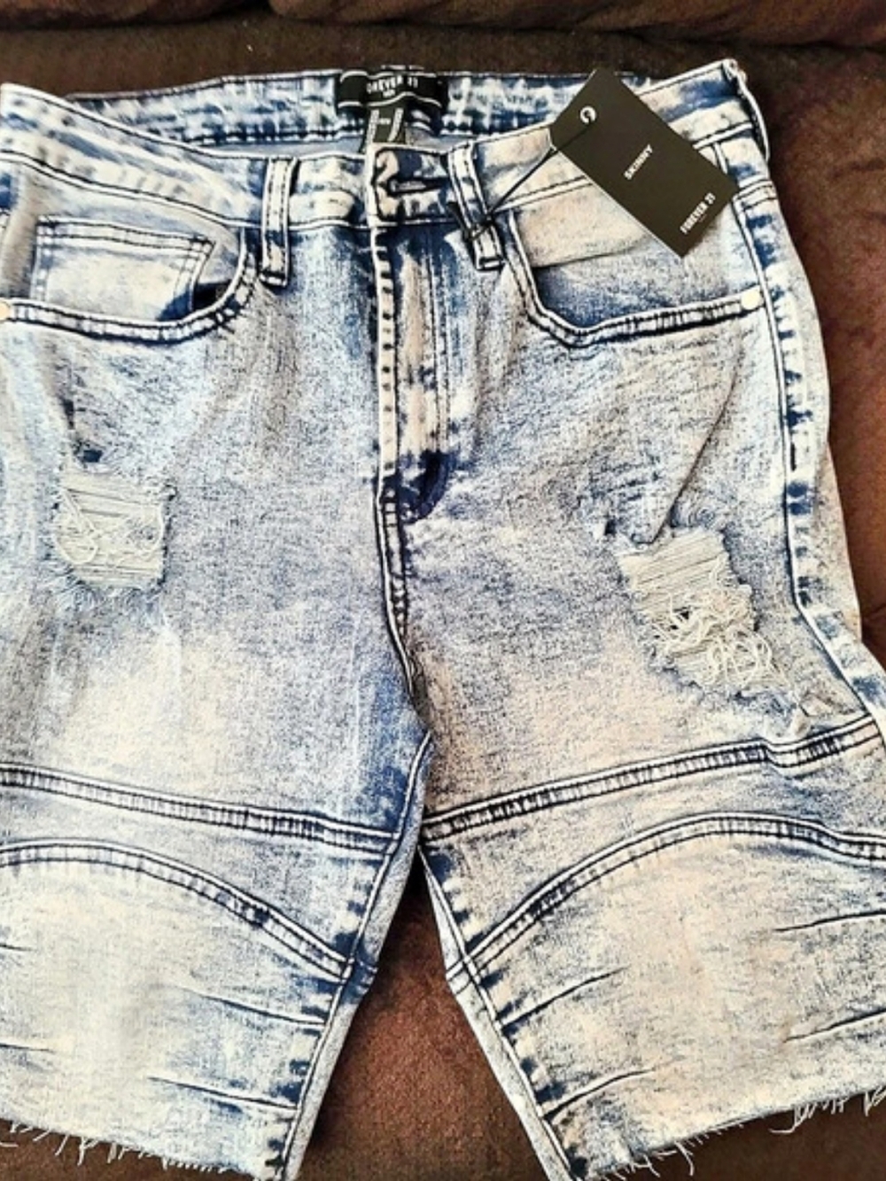 Forever 21 Distressed Denim Jean Shorts in Blue